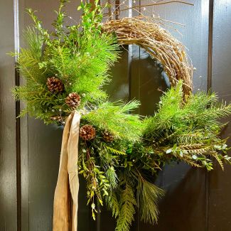 Grapevine and Winter Pine Fresh Wreath